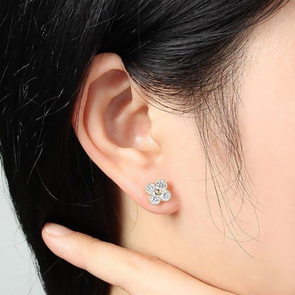 Clover Earrings Women's At Clip Cubic Gold-Plated Daily 925 Silver (Wfix7Al)
