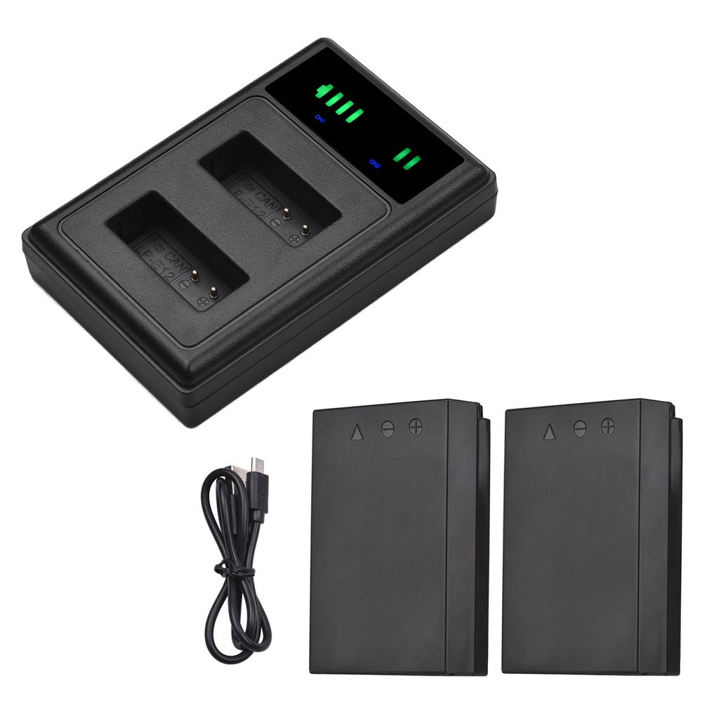 Andoer LP-E12 USB Intelligent Charger & Battery Kit 1PCS Dual Channels Camera Battery Charger +