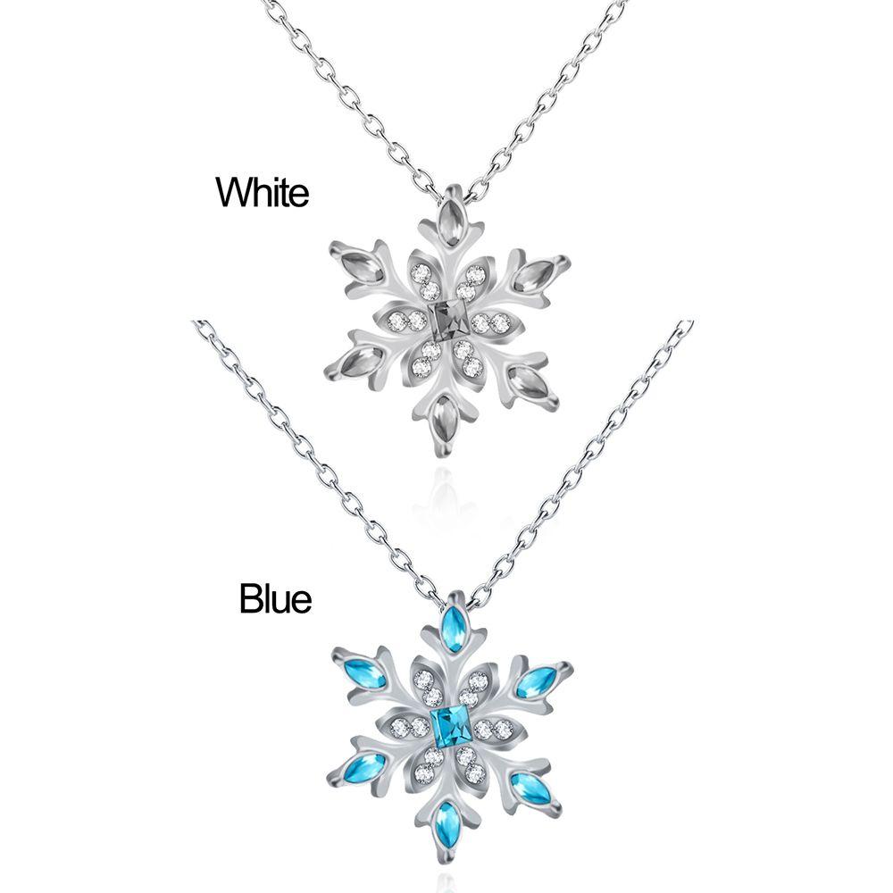 Women Frozen Snowflake Necklace Christmas Gift Silver Plated Rhinestone Crystal Pendant Chain