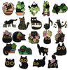 Creative Black Floral Cat Cartoon Brooch Set - Baked Enamel Clothing Accessories