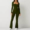 Fashion Slim Square Neck Womens Jumpsuit Casual High Waist Sexy Rompers Women Clothes Long Sleeve Solid Elegant Bodysuits 30066