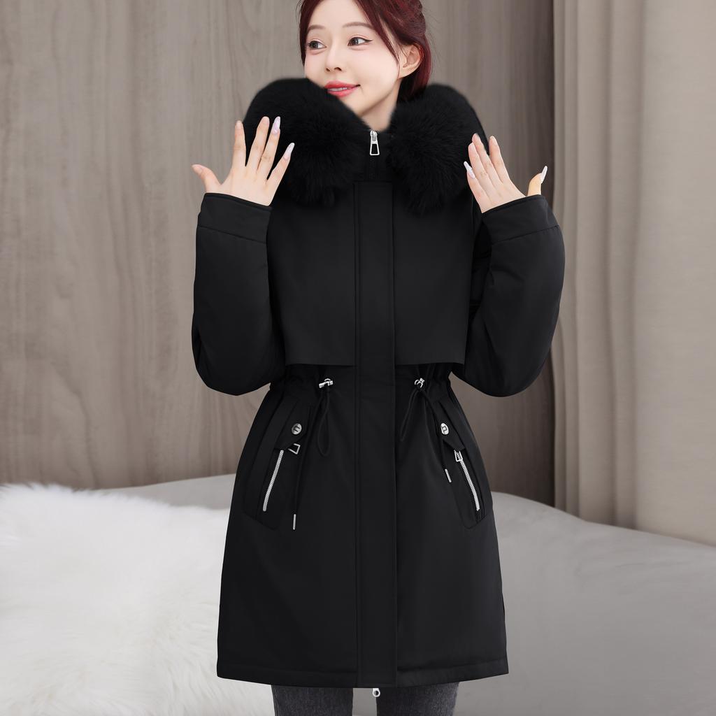 Overcomes The Long Korean Version of Loose Cotton-padded Clothes for Women, Adding Velvet and Thickening Waist Cotton-padded Jacket Coat In Winter.