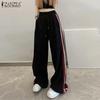ZANZEA Women Casual Elastic Waist Loose Patchwork Long Pants