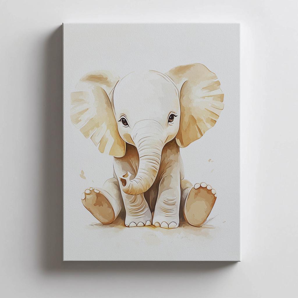 Poster Small Elephant In Minimalist Style Poster Small Elephant In Minimalist Style, 30X40 Cm, Dark Brown Wooden Frame, 230 Gsm Matte Paper