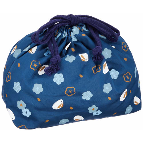 Skater KSX2 Two-Tier Bento Box, 630ml, with Drawstring and Chopsticks, Made In Japan, Fukuusagi (Fuku Usagi) Design, Navy Blue