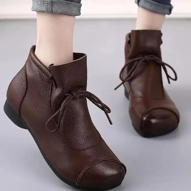Fashion 2024 Hot Sale Shoes Female Lace Up Women's Boots Winter Retro Round Toe Solid Short Barrel Low-heeled Casual Botas De Mujer