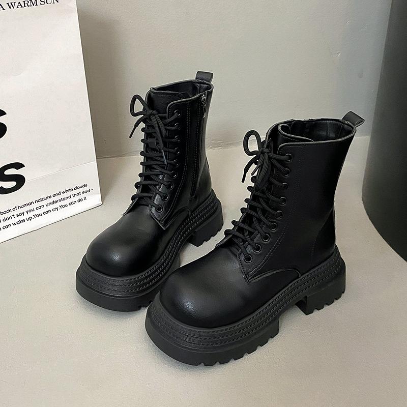 Vintage Platform Thick Bottom Women Motorcycle Boots Fashion Autumn Winter Female Height Increase Short Booties