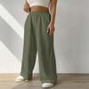 Straight-leg Trousers, Loose-fitting Home Casual Trousers, Mid-rise Solid Color Wide-leg Trousers