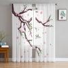Cherry Blossoms Flowers Leaves Branches Tulle Curtain Voile Transparent for Bedroom Living Room Kitchen Sheer Window Curtains