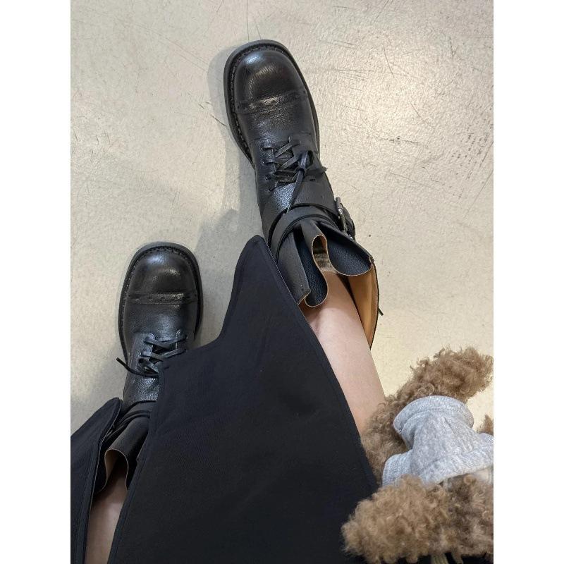 Cowhide Thick-soled Thick-heeled Retro Leather Martin Boots Women's 2025 New Medium Tube Thin Boots Belt Buckle Locomotive Boots