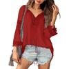 Women Shirt V-Neck Long Sleeve Side Split Hem Pullover Tops Solid