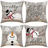 New Linen Cartoon Snowman Pillow Cover Christmas Decorative Sofa Cushion Linen Breathable Cushion Printed Cushion