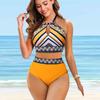 Women's Shoulder Strap Swimsuit Magic Triangle Print Bikini Tankini Swimsuit