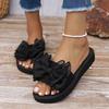Women'S Bowknot Decor Sandals Slip On Lightweight Beach Slippers Non-slip Vacation Flat Shoes(Order A Size Up)
