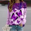 Fall Autumn Women'S Fashion O Neck Long Sleeve T-Shirt Loose Clothes Purple Butterfly Print T Shirt For Girls Street