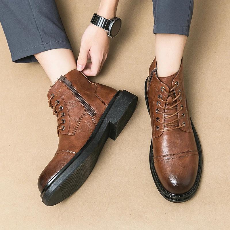 Fashion Fashion Outdoor Men Boots Anti-slip Wearable Boots Lace Up Versatile Male Leather Shoes Business Ankle Boot Dating Loafers Shoes