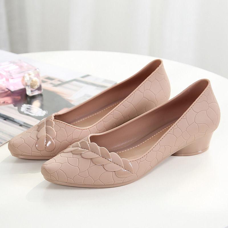 2025 Women Pumps Low Heel Waterproof Rubber Shoes Slip On Antiskid Soild Shallow Slip-on Female Footwear Zapatillas Mujer Tacon