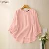 Women Summer Round Neck 3/4 Sleeve Loose Blouse