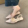 Baotou Sandals Women's Summer Wear New French Temperament Evening Fairy Style Bow Heel Pointed Head Empty Single Shoes