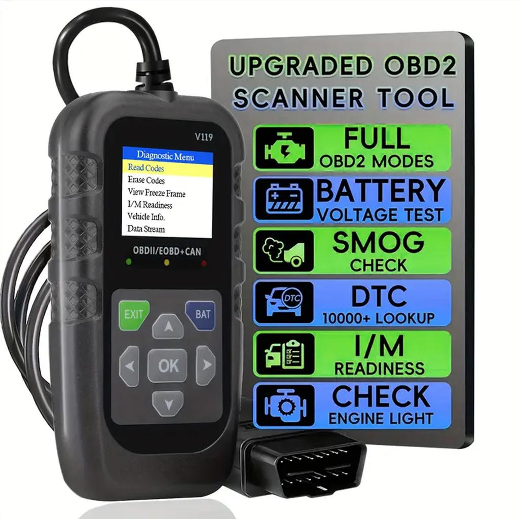 V119 OBD2 Scanner Car Diagnostic Tool with Live Data Voltage Test & USB Power for All EOBD/CAN Vehicles (Read/Clear Codes)