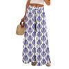 Women Summer Boho Palazzo Pants High Waist Wide Leg Floral Printing Casual Trousers With Pockets