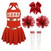 Cheer Leader Halloween Costume for Girls Sleeveless Tank  Dress Outfit with Pom Poms for Cheerleading Dancing