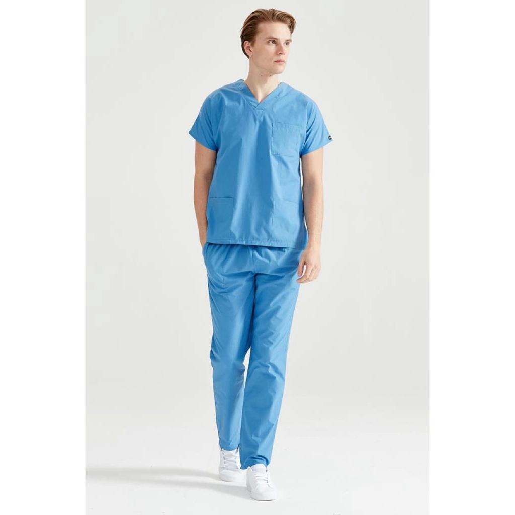 Parliament Blue Monochrome Lycra Fabric Surgical Suit V-neck Uniform