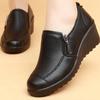 Autumn Women Leather Shoes Round Toe Casual Wedge Single Shoes Zapatos De Mujer Comfortable Middle-aged and Elderly Mother Shoes