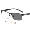 Trendy Business Photochromic Myopia Glasses for Male Men's Vintage Half Frame Anti-blue Eyewear Smart Color Changing Sunglasses