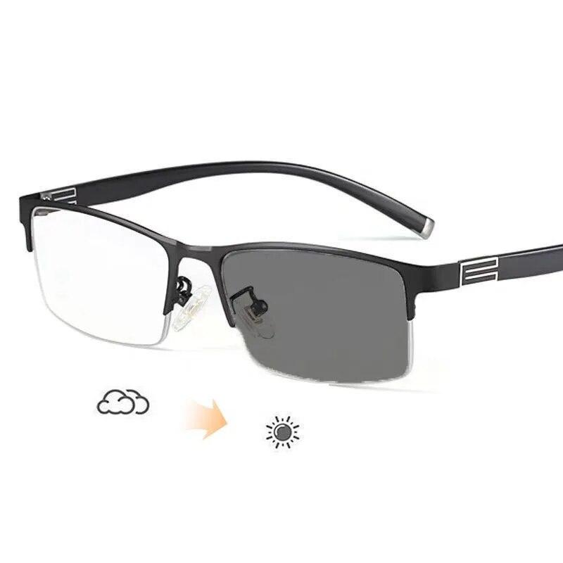 Trendy Business Photochromic Myopia Glasses for Male Men's Vintage Half Frame Anti-blue Eyewear Smart Color Changing Sunglasses