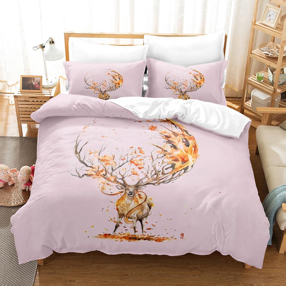 Fashion Home Bedding Quilt Cover Bedroom Home Quilt Cover Pillowcase 3D Printed Animal Quilt Cover Set Deer Motif Bedroom Bedding