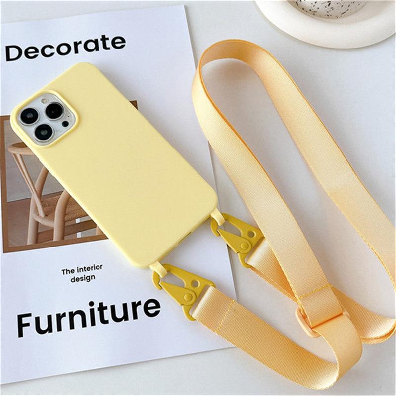 Crossbody Necklace Strap Lanyard Matte Silicone Case For iPhone 14 Pro Max 11 12 13 Mini XR X XS 6S 7 8 Plus SE Shockproof Cover