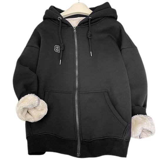 Women's Winter Lining Padded Thickened Jacket Plus Size Loose Hooded Warm Jacket