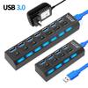 USB Hub 3.0 5Gbps High Speed 4/7 Port Hub Splitter With ON/OFF Switch Multi Power Adapter High Speed Hub For PC Computer Laptop