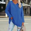V-neck Long Sleeve Mid-Length T-shirt Top Solid Color Loose Pullover Top