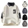 Men's Casual Patchwork Fake Two-piece Knitted Inner Layer Sweater, Men's Fleece Warm Lapel Sweater