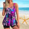 Women's Shoulder Strap Swimsuit with Floral Print Bikini Short Tank Top Swimsuit
