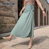 Summer Elegant Stain Skirt Women A-Line Side Split High Waist Fashionable Umbrella Beach Female Long Skirts