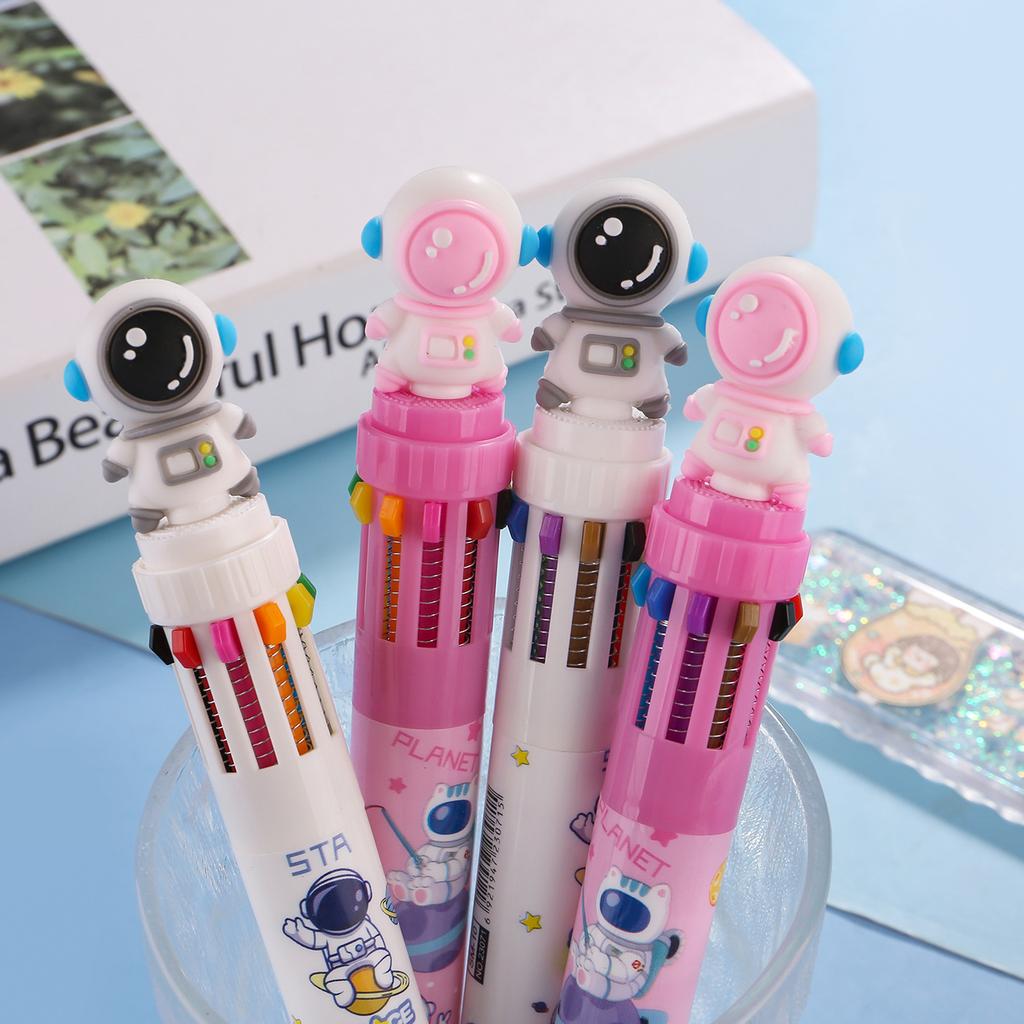 Return To School Season 5pcs Astronaut Model Ten Color Ballpoint Pen Student Hand Account 10 Color Pen Creative Astronaut Press Color Multicolor Pen