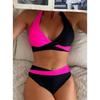 Women's European & American Color Block Backless High Waist Bikini Set