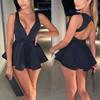 Summer Vintage Pure Color Deep V Neck Bodycon Dress Women Sexy Sleeveless Club Party Dress Ladies Solid Skinny Mini Dress