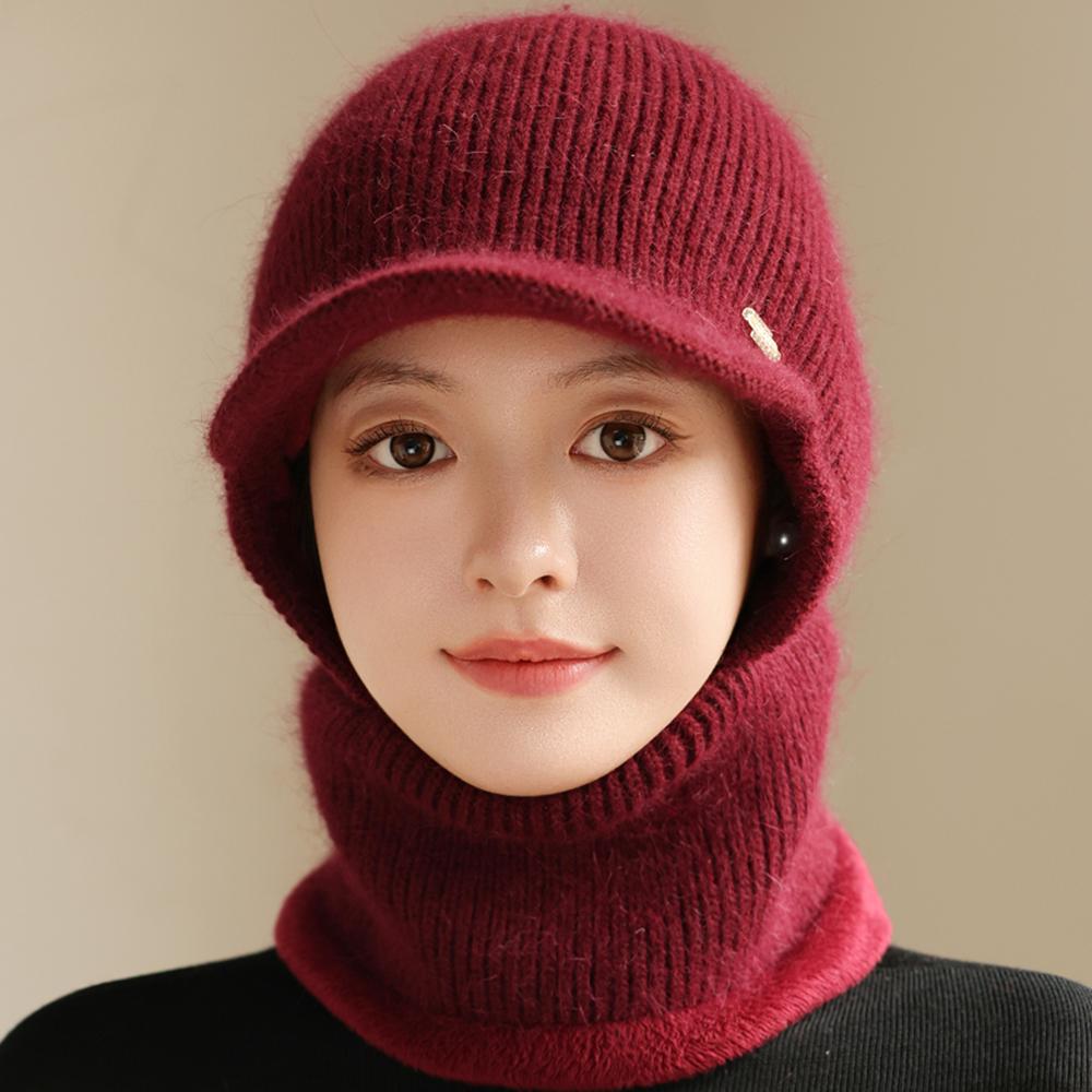 New Winter Balaclava Cap Women Keep Warm Windproof Knitted Hat Neck Protection Beanie Cap Plush Fur Lined Hats For Women
