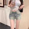 New Washed Blue Denim Shorts Summer New High Waist Thin Versatile