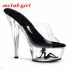 Women's Slippers Transparent Fashion High Heel Crystal Stiletto Sandals Sexy Dance Shoes 15cm Heel 5cm Platform YKC