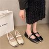 French Metal Square Head Shallow Mouth Single Shoes Women's 2025 Spring New Retro One-word Belt Mary Jane Soft-soled Small Leather Shoes