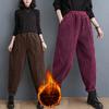 Thickened Fleece-Lined Corduroy Purple Harem Trousers for Middle-Aged Women Winter Style Mom's Peony Pants