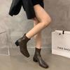 Fashion Vintage Square Toe Women Ankle Boots New 2024 Fashion Elegant Soft Leather Shoes Autumn Winter Mid Heel Women's Short Booties