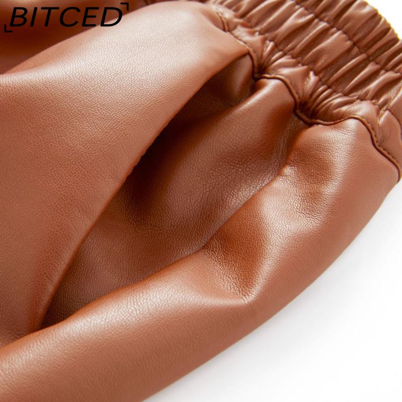 BITCED Женские минималистичные шорты из ПУ кожи, повседневные шорты свободного кроя