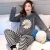 Thickened Warm Pajamas Winter Flannel O-Neck Girls Home Clothes 2 Piece Set Ladies Pajamas Long Sleeve Cartoon Bear Home Clothes