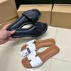 Fashion Causal Flat Woman's Slippers Peep Toe Outside Street Female Beach Shoes 2024 Summer Soft Leather Brand Design Ladies Slides